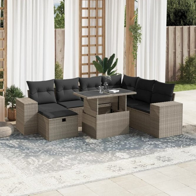 8-tlg. Garten-Sofagarnitur mit Kissen Schwarz Poly Rattan
