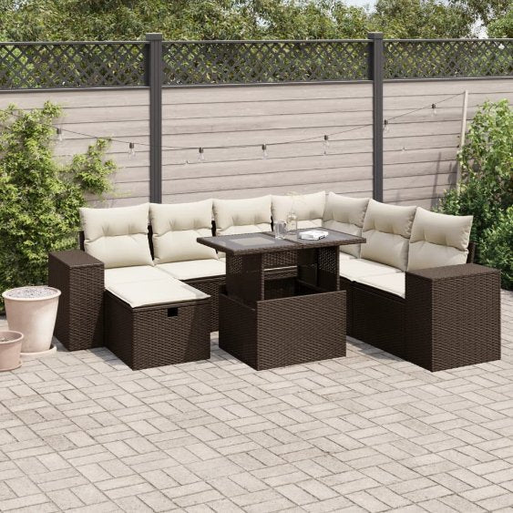 8-tlg. Garten-Sofagarnitur mit Kissen Schwarz Poly Rattan
