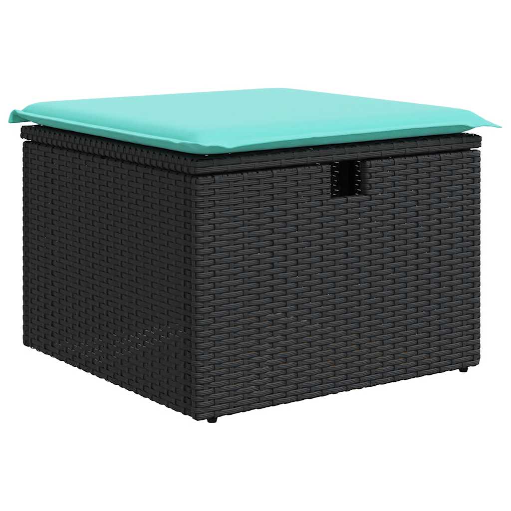 9-teiliges Gartensofa-Set mit Kissen, schwarzes Polyrattan