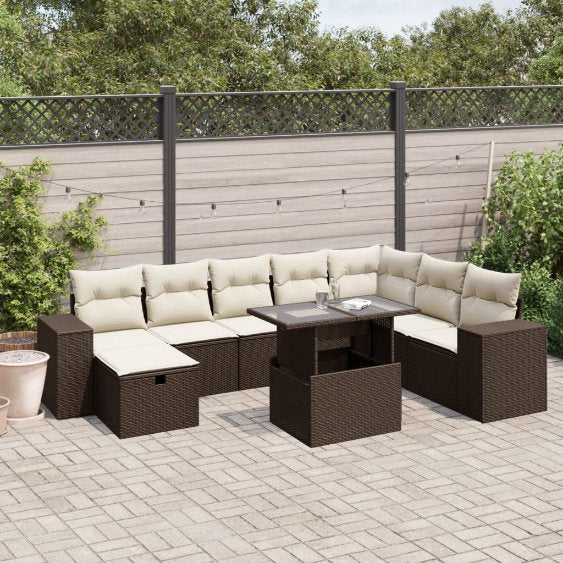 9-tlg. Garten-Sofagarnitur mit Kissen Schwarz Poly Rattan