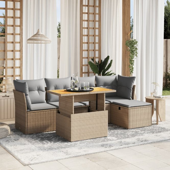6-tlg. Garten-Sofagarnitur mit Kissen Schwarz Poly Rattan