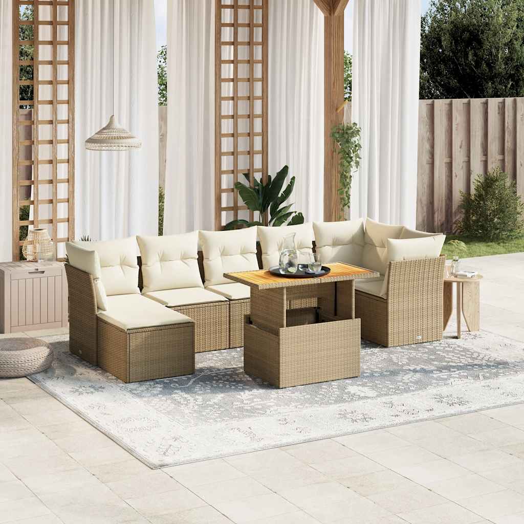 8-tlg. Garten-Sofagarnitur mit Kissen Schwarz Poly Rattan