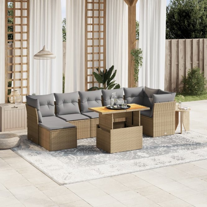 8-tlg. Garten-Sofagarnitur mit Kissen Schwarz Poly Rattan