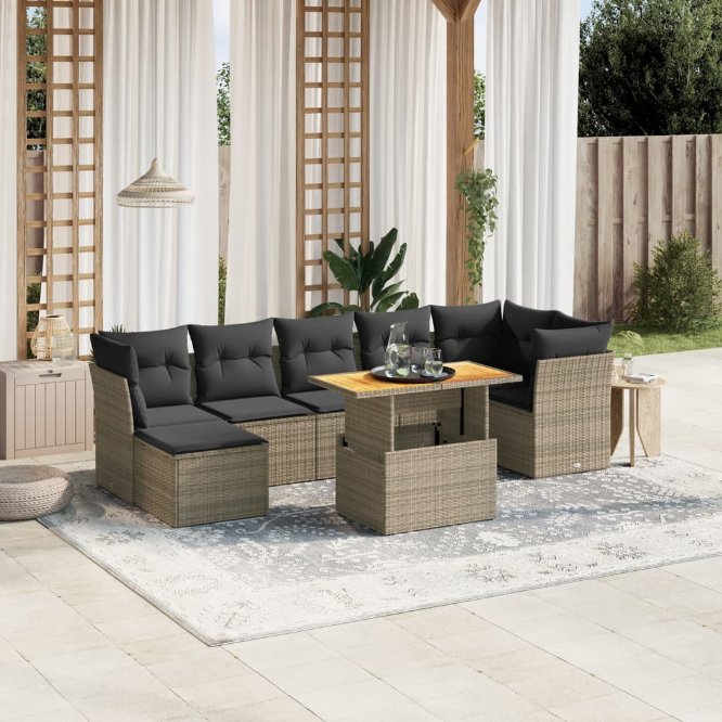 8-tlg. Garten-Sofagarnitur mit Kissen Schwarz Poly Rattan