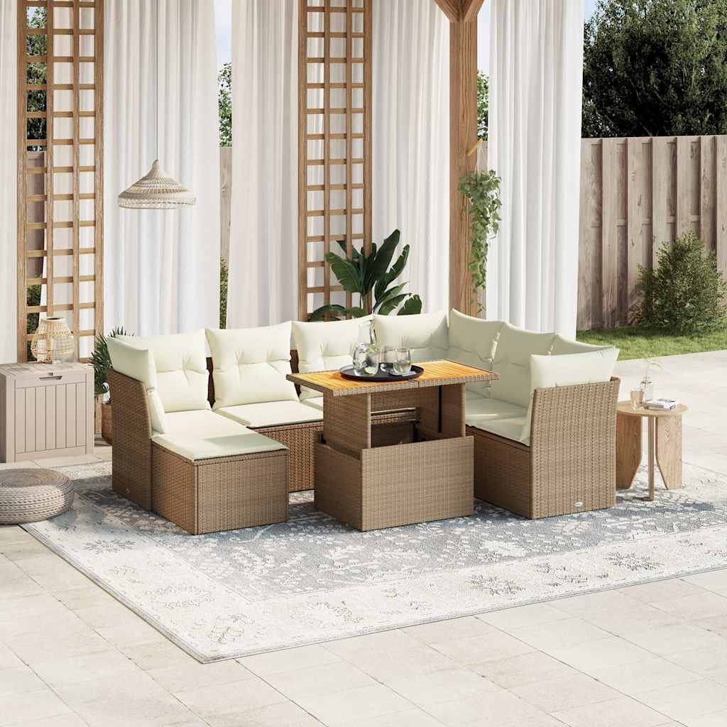 8-tlg. Garten-Sofagarnitur mit Kissen Schwarz Poly Rattan