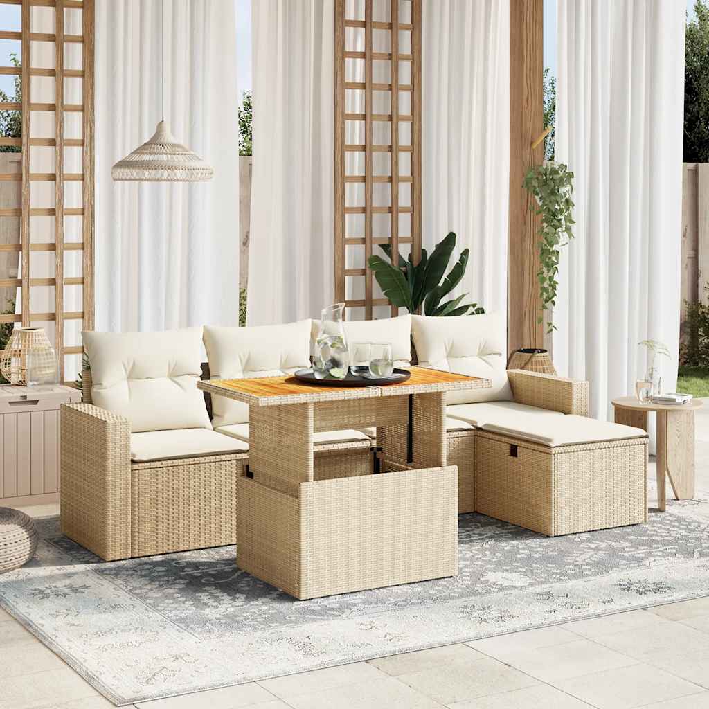 6-tlg. Garten-Sofagarnitur mit Kissen Schwarz Poly Rattan