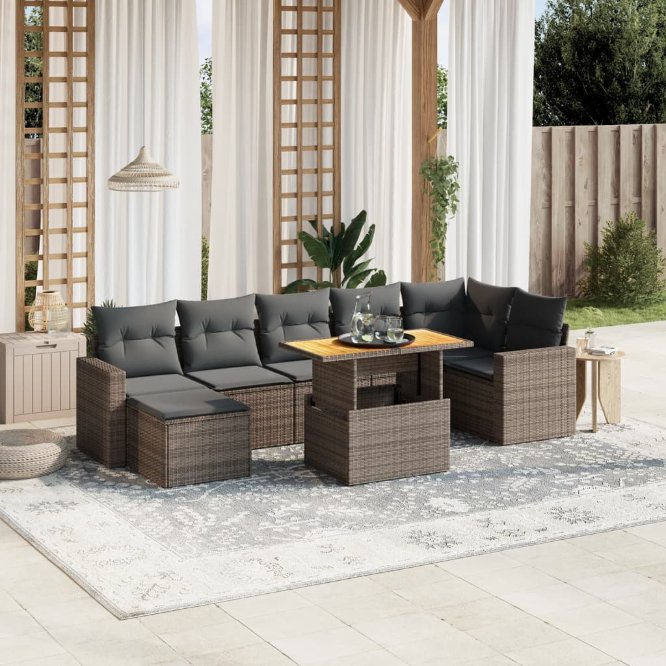 8-tlg. Garten-Sofagarnitur mit Kissen Schwarz Poly Rattan
