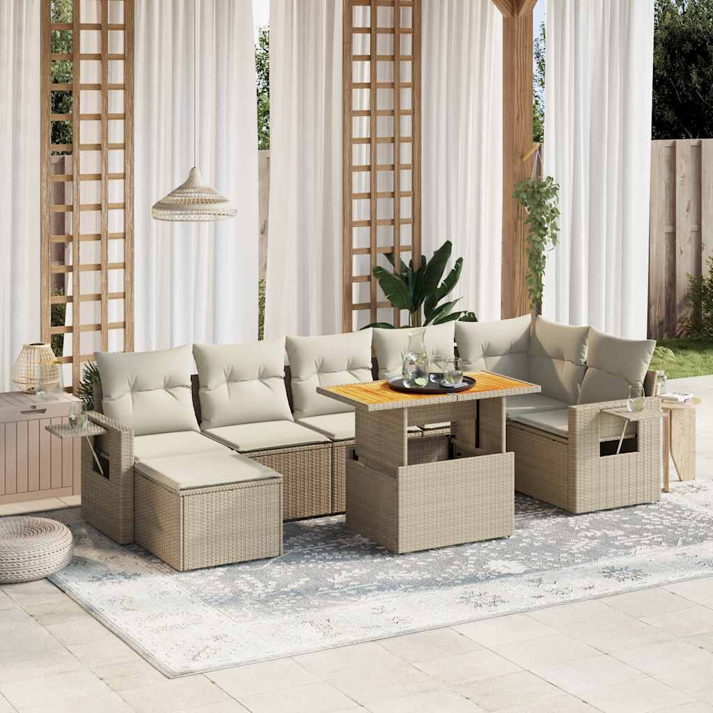 8-tlg. Garten-Sofagarnitur mit Kissen Schwarz Poly Rattan