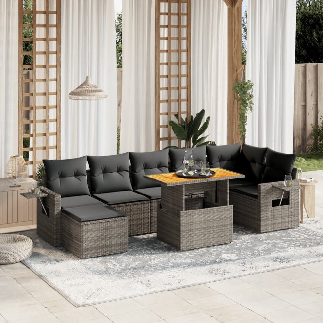 8-tlg. Garten-Sofagarnitur mit Kissen Schwarz Poly Rattan
