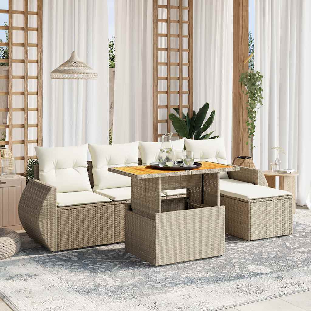 6-tlg. Garten-Sofagarnitur mit Kissen Schwarz Poly Rattan