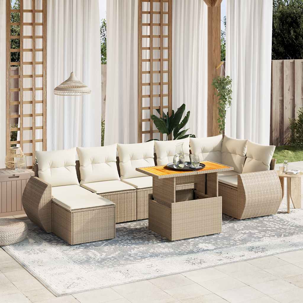 8-tlg. Garten-Sofagarnitur mit Kissen Schwarz Poly Rattan