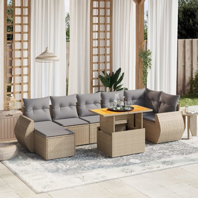 8-tlg. Garten-Sofagarnitur mit Kissen Schwarz Poly Rattan