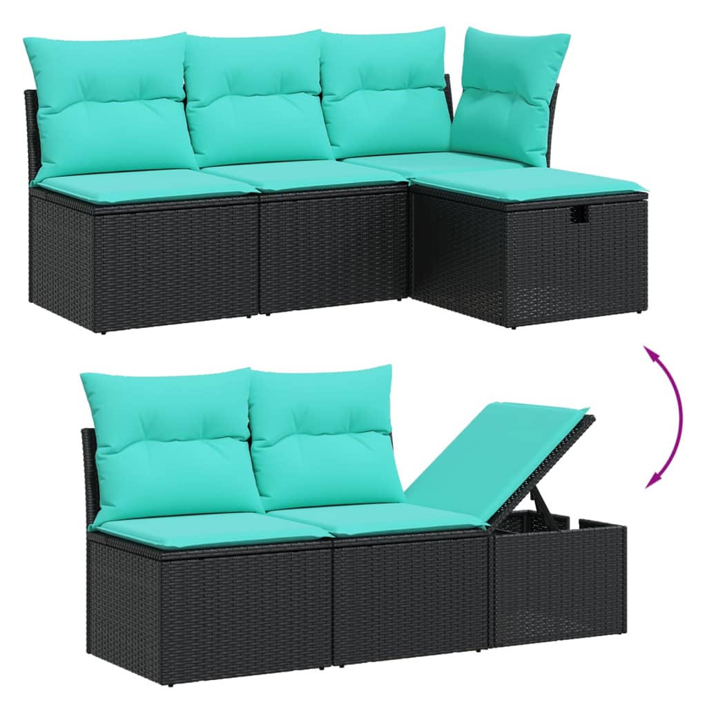 6-tlg. Garten-Sofagarnitur mit Kissen Schwarz Poly Rattan