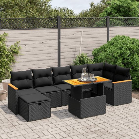 8-tlg. Garten-Sofagarnitur mit Kissen Schwarz Poly Rattan