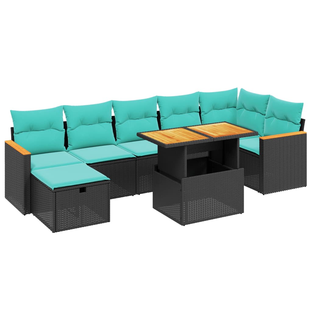 8-tlg. Garten-Sofagarnitur mit Kissen Schwarz Poly Rattan