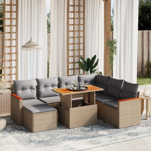 8-tlg. Garten-Sofagarnitur mit Kissen Schwarz Poly Rattan