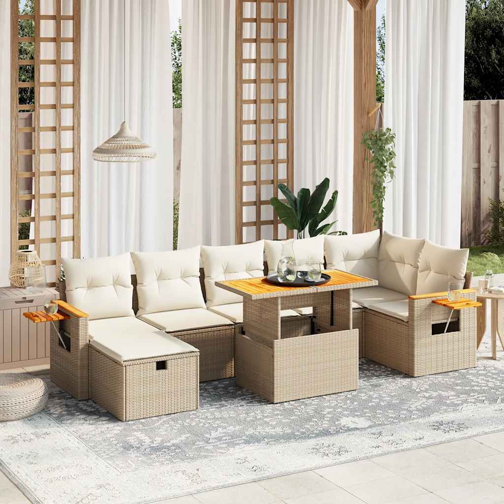 8-tlg. Garten-Sofagarnitur mit Kissen Schwarz Poly Rattan