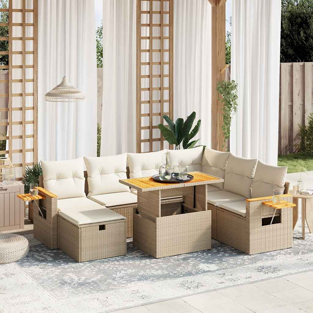 8-tlg. Garten-Sofagarnitur mit Kissen Schwarz Poly Rattan