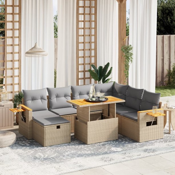 8-tlg. Garten-Sofagarnitur mit Kissen Schwarz Poly Rattan