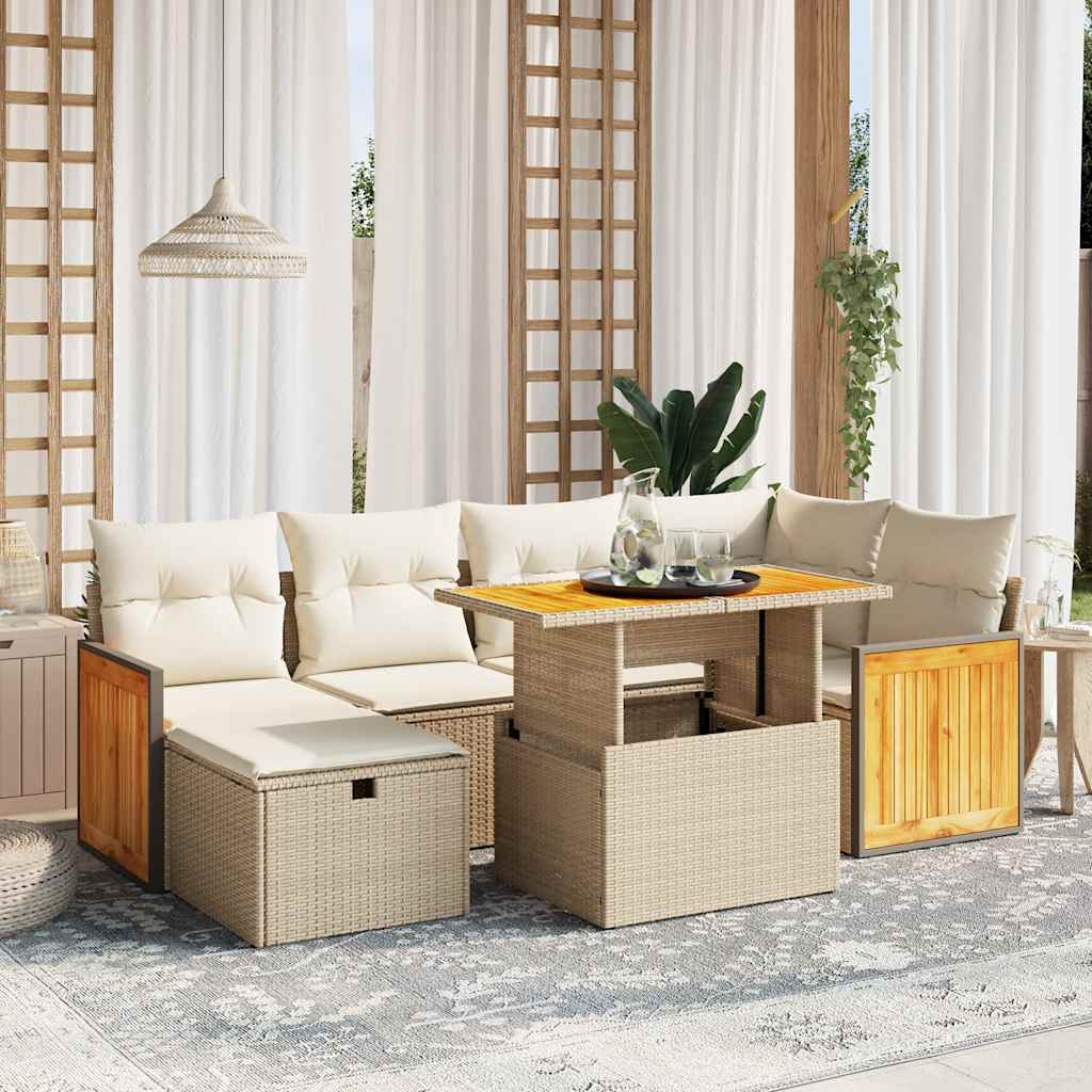 7-tlg. Garten-Sofagarnitur mit Kissen Schwarz Poly Rattan