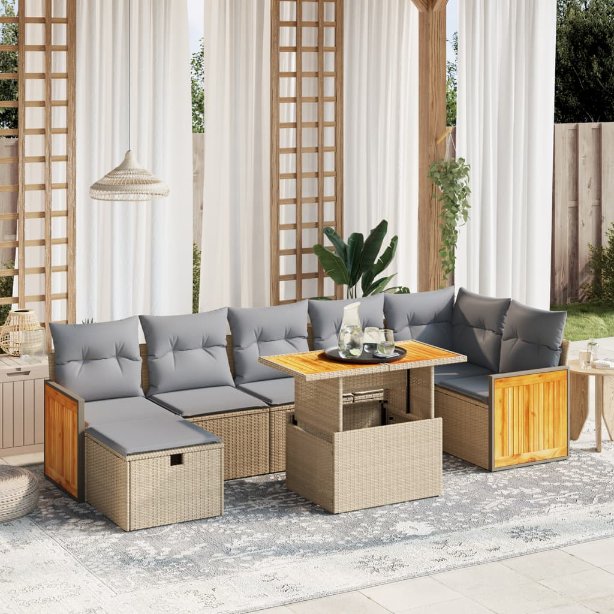 8-tlg. Garten-Sofagarnitur mit Kissen Schwarz Poly Rattan