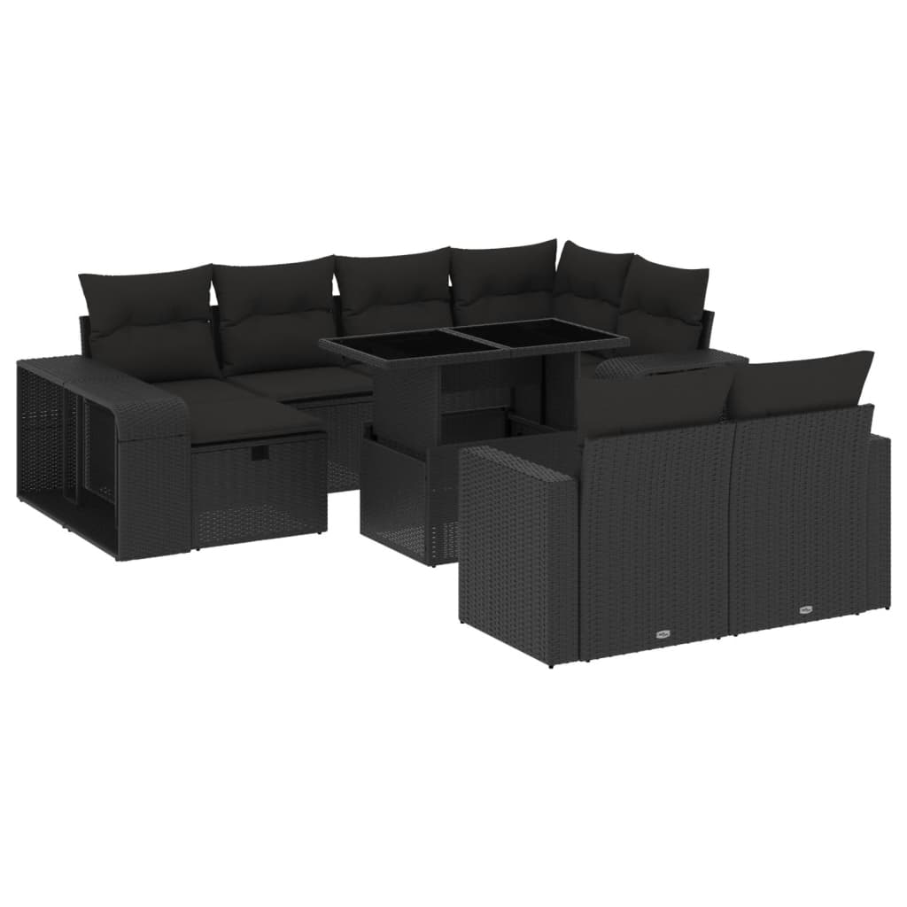 vidaXL 11-tlg. Garten-Sofagarnitur mit Kissen Schwarz Poly Rattan