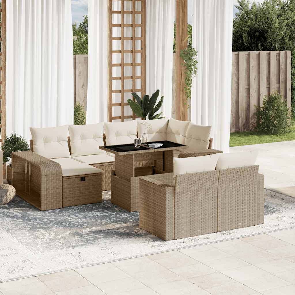 vidaXL 11-tlg. Garten-Sofagarnitur mit Kissen Schwarz Poly Rattan