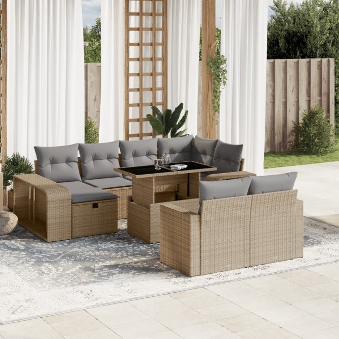 vidaXL 11-tlg. Garten-Sofagarnitur mit Kissen Schwarz Poly Rattan