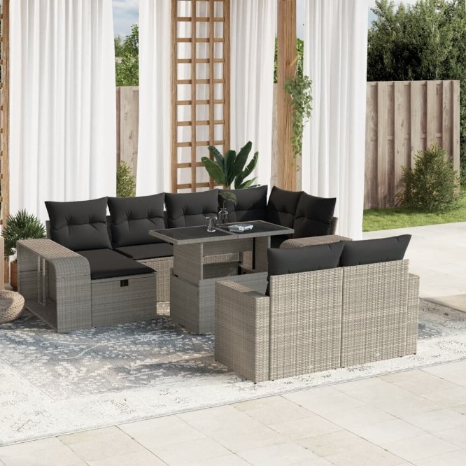 vidaXL 11-tlg. Garten-Sofagarnitur mit Kissen Schwarz Poly Rattan