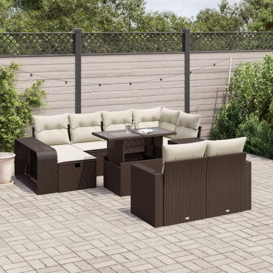 vidaXL 11-tlg. Garten-Sofagarnitur mit Kissen Schwarz Poly Rattan