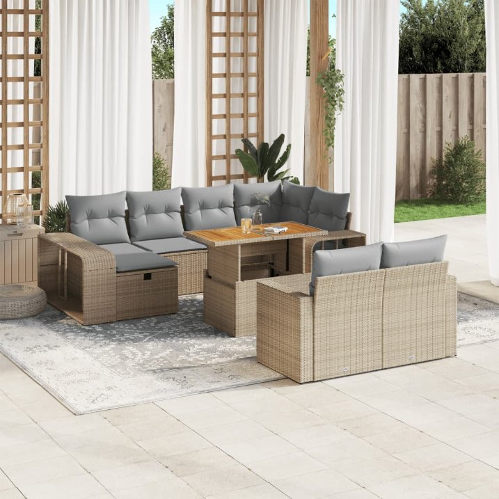 vidaXL 11-tlg. Garten-Sofagarnitur mit Kissen Schwarz Poly Rattan