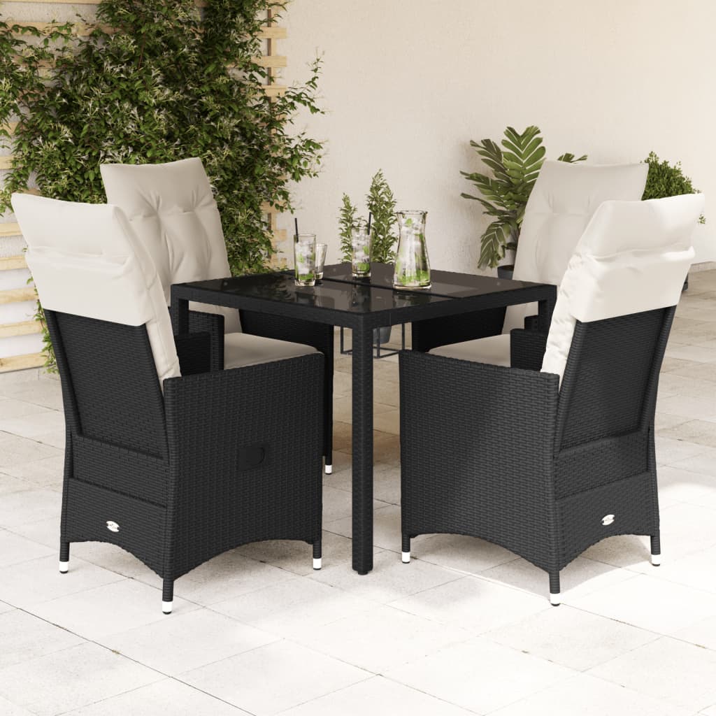 3-tlg. Bistro-Set mit Kissen Schwarz Poly Rattan