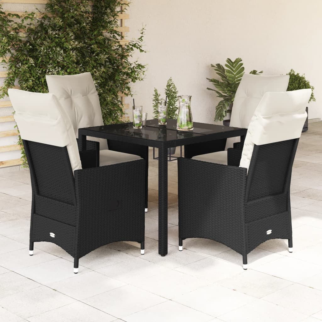 3-tlg. Bistro-Set mit Kissen Schwarz Poly Rattan