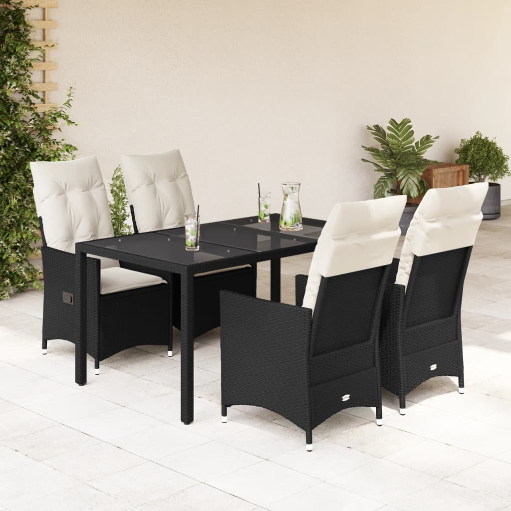 3-tlg. Bistro-Set mit Kissen Schwarz Poly Rattan