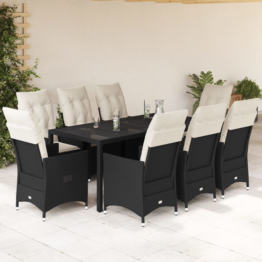 3-tlg. Bistro-Set mit Kissen Schwarz Poly Rattan