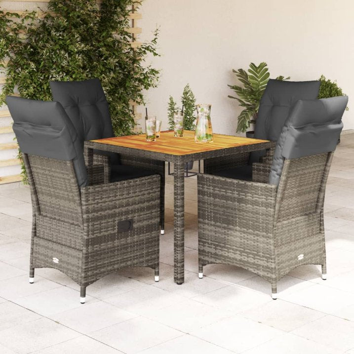 3-tlg. Bistro-Set mit Kissen Grau Poly Rattan