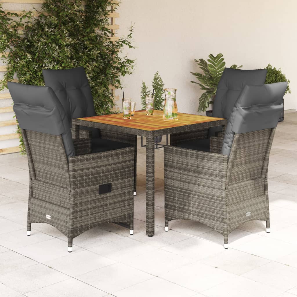 3-tlg. Bistro-Set mit Kissen Grau Poly Rattan