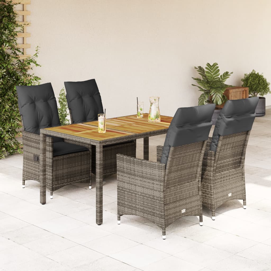 3-tlg. Bistro-Set mit Kissen Grau Poly Rattan
