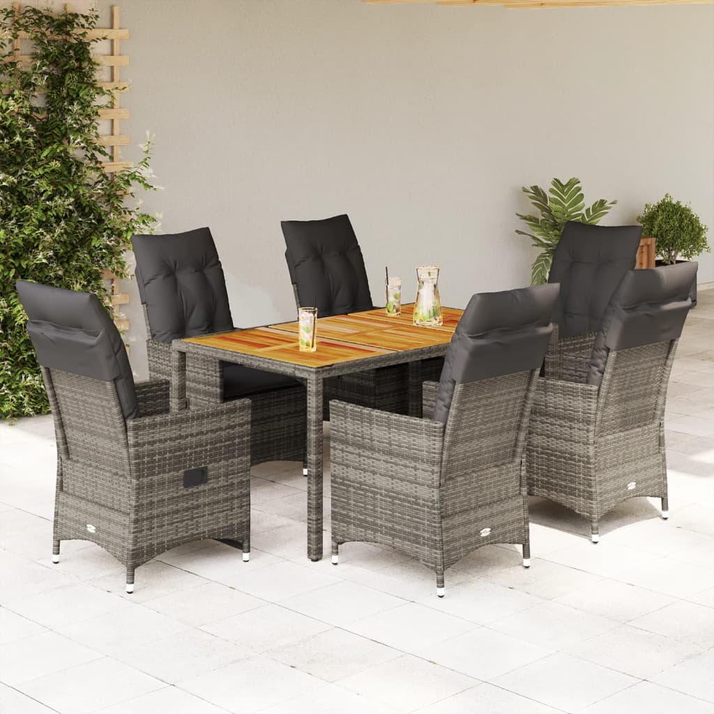 3-tlg. Bistro-Set mit Kissen Grau Poly Rattan