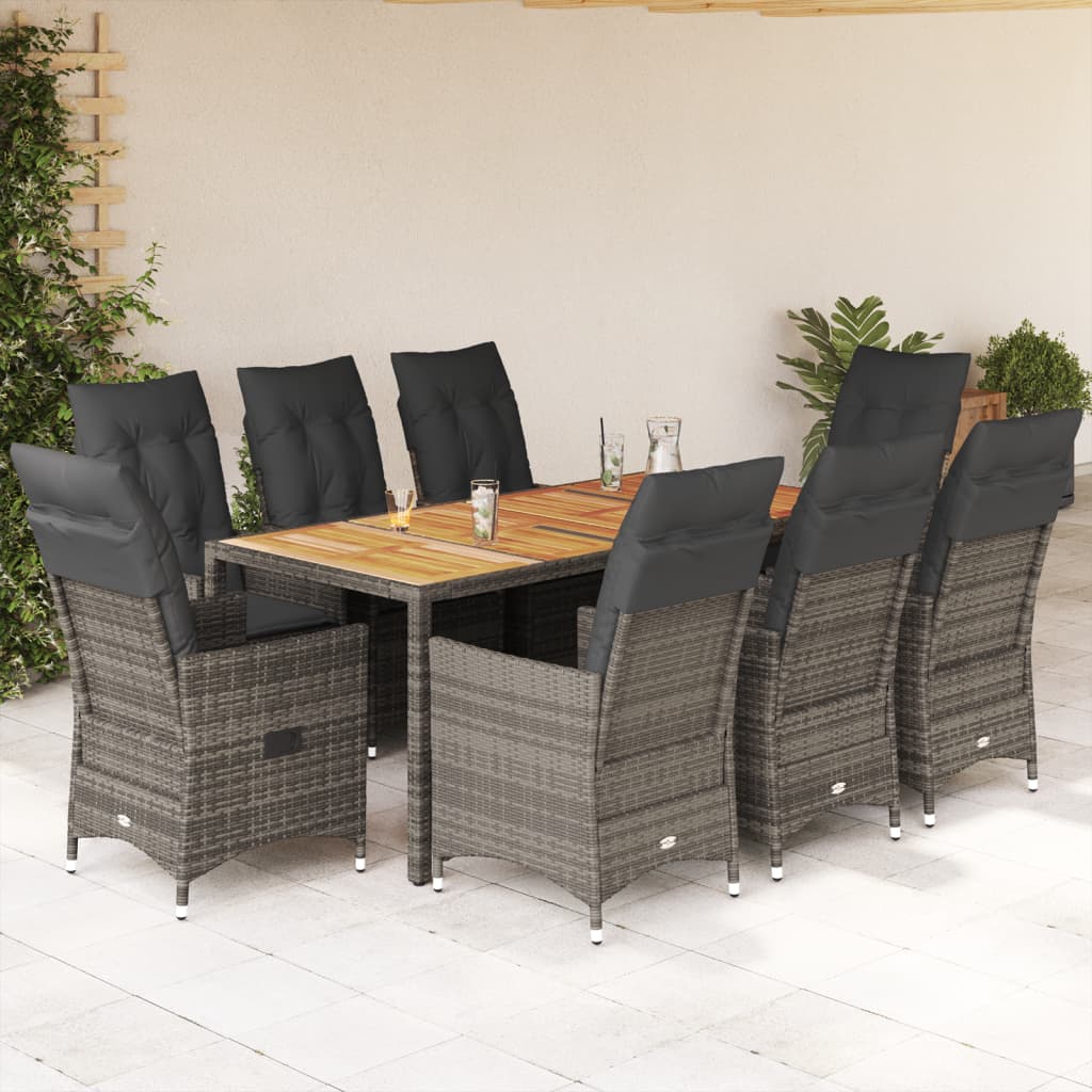 3-tlg. Bistro-Set mit Kissen Grau Poly Rattan