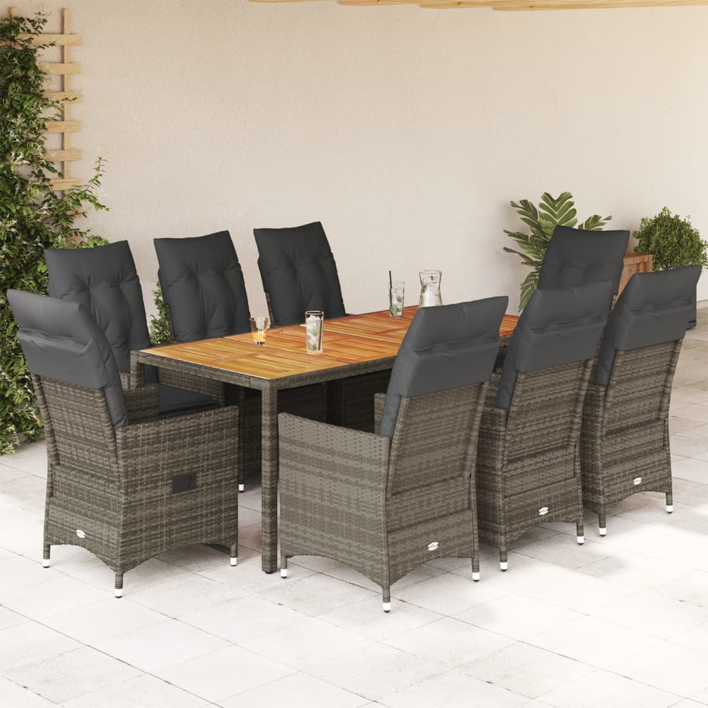 3-tlg. Bistro-Set mit Kissen Grau Poly Rattan