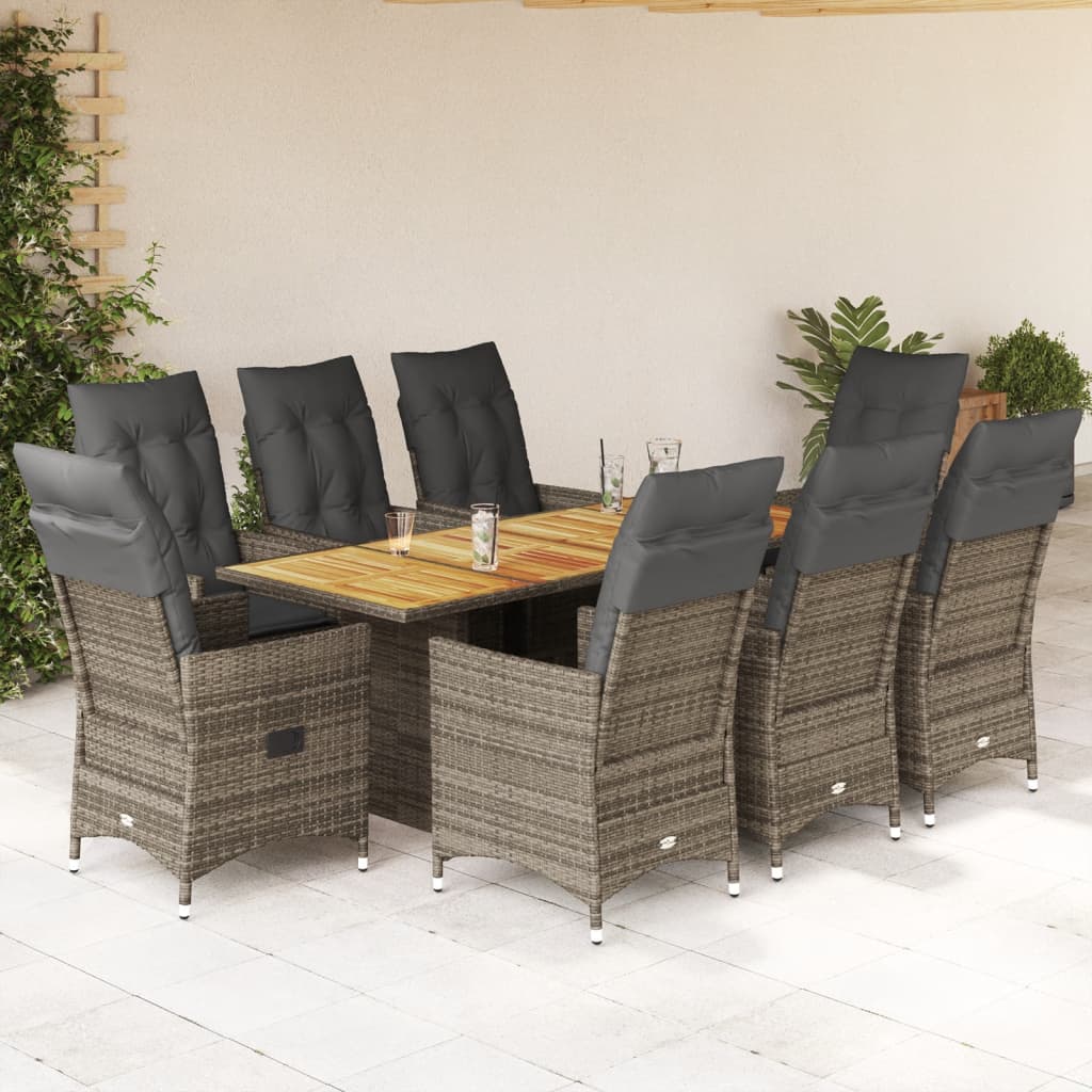 7-tlg. Garten-Essgruppe mit Kissen Grau Poly Rattan