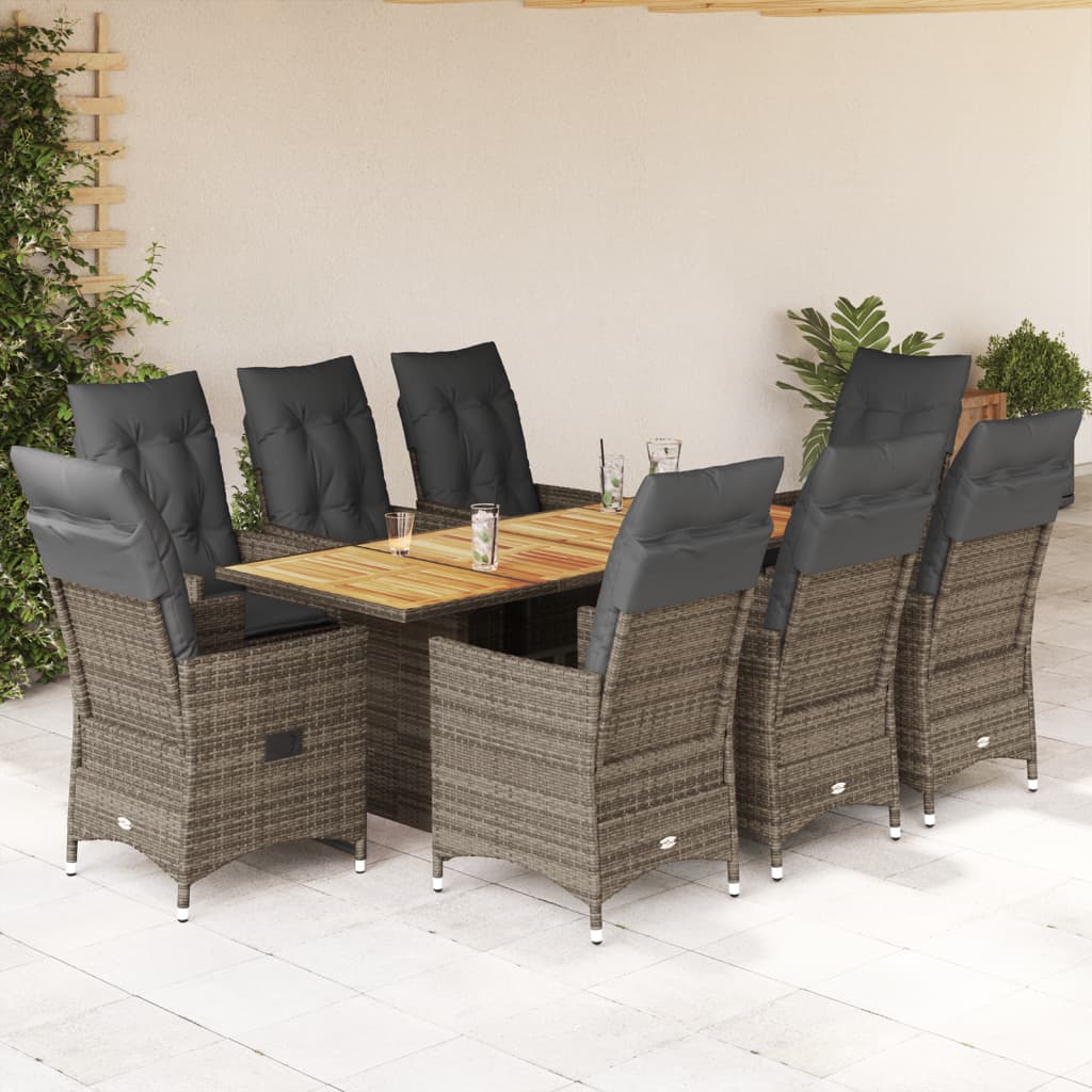 7-tlg. Garten-Essgruppe mit Kissen Grau Poly Rattan