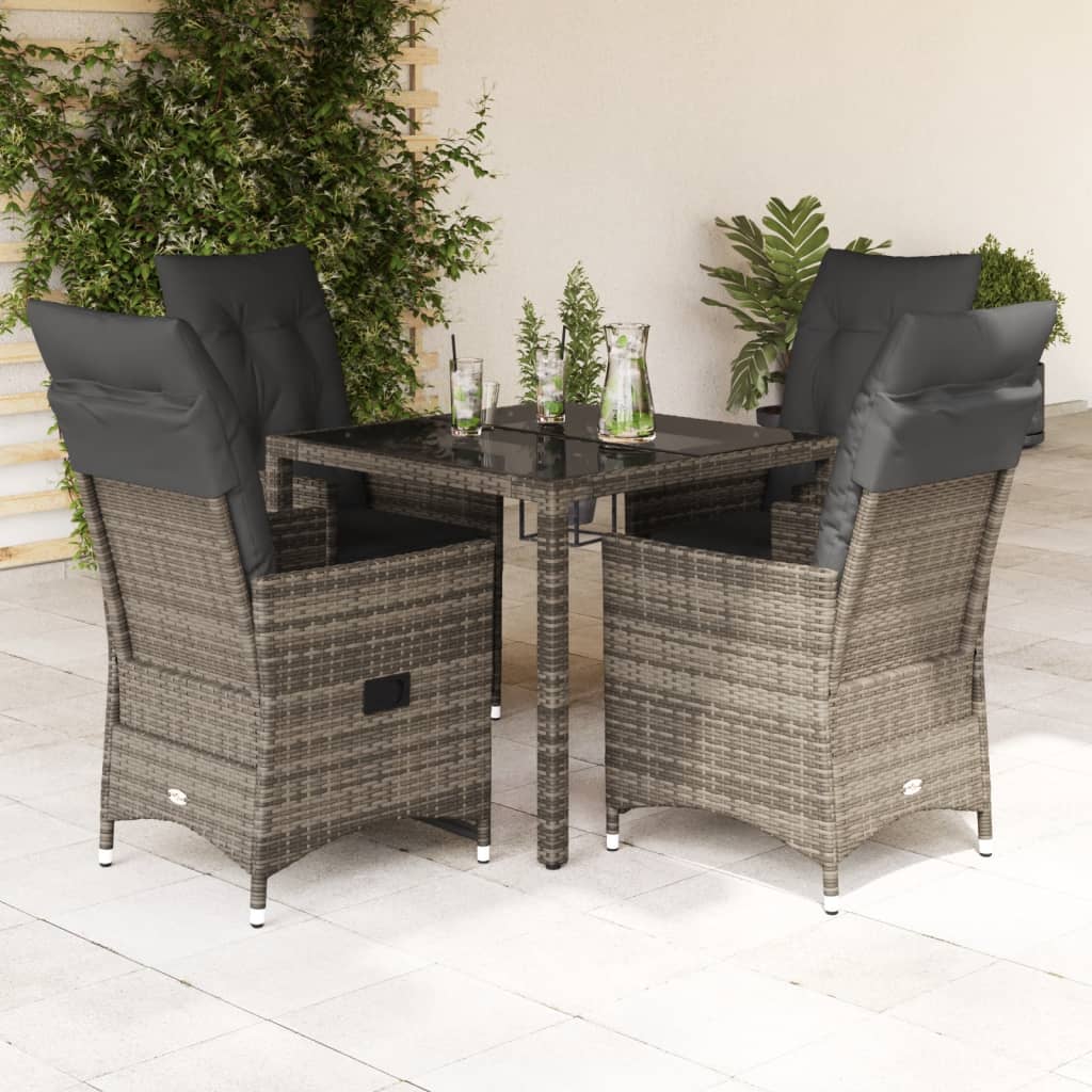 3-tlg. Bistro-Set mit Kissen Grau Poly Rattan