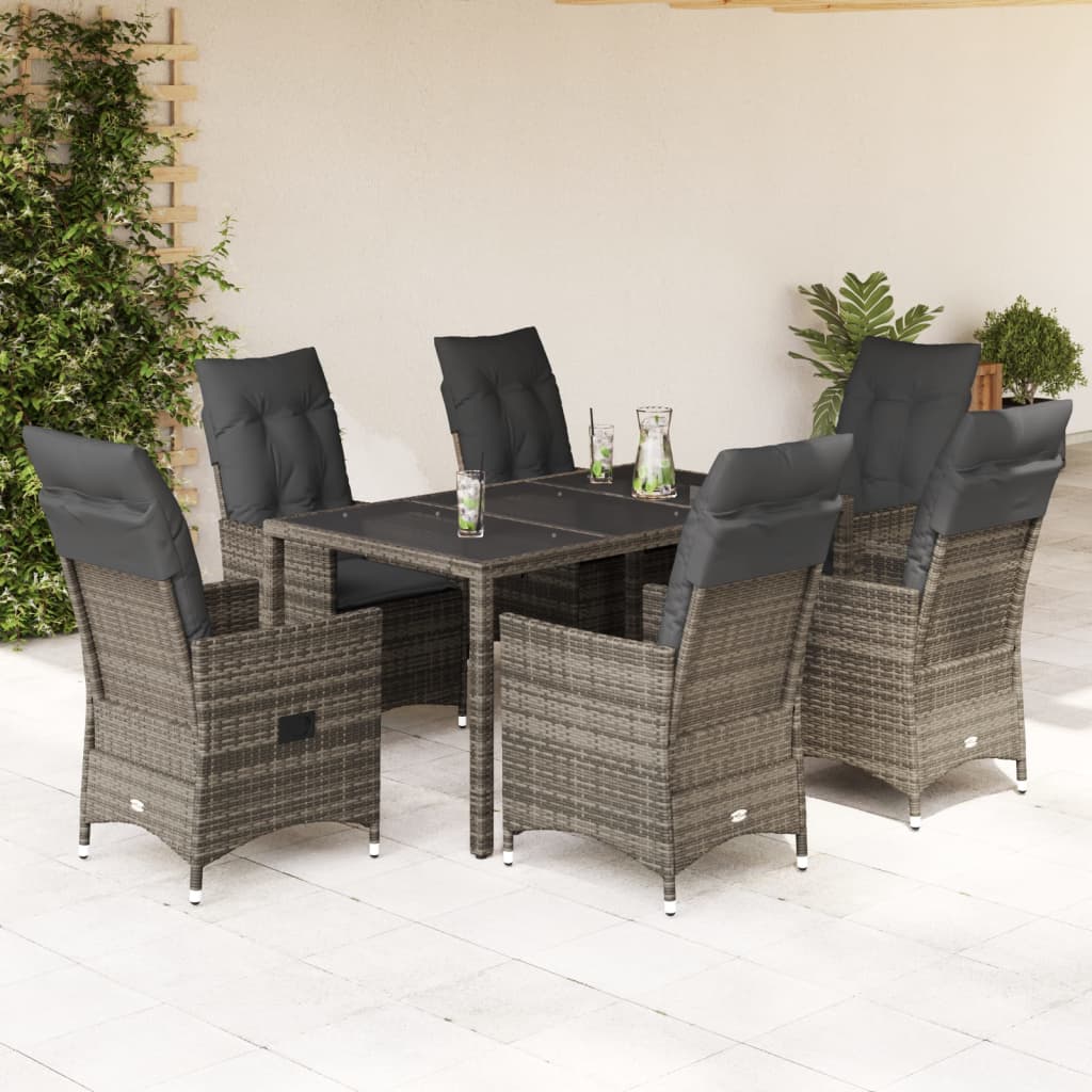 3-tlg. Bistro-Set mit Kissen Grau Poly Rattan