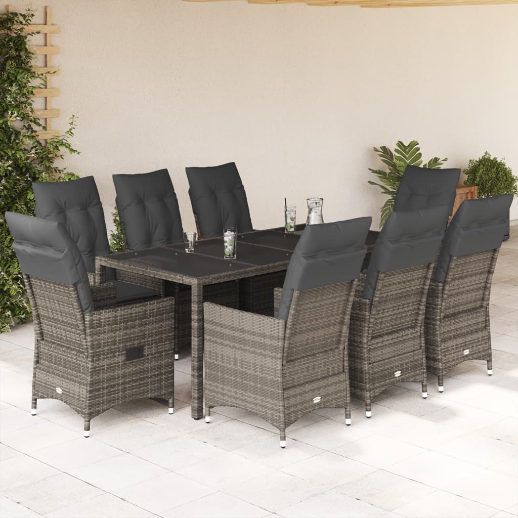 3-tlg. Bistro-Set mit Kissen Grau Poly Rattan