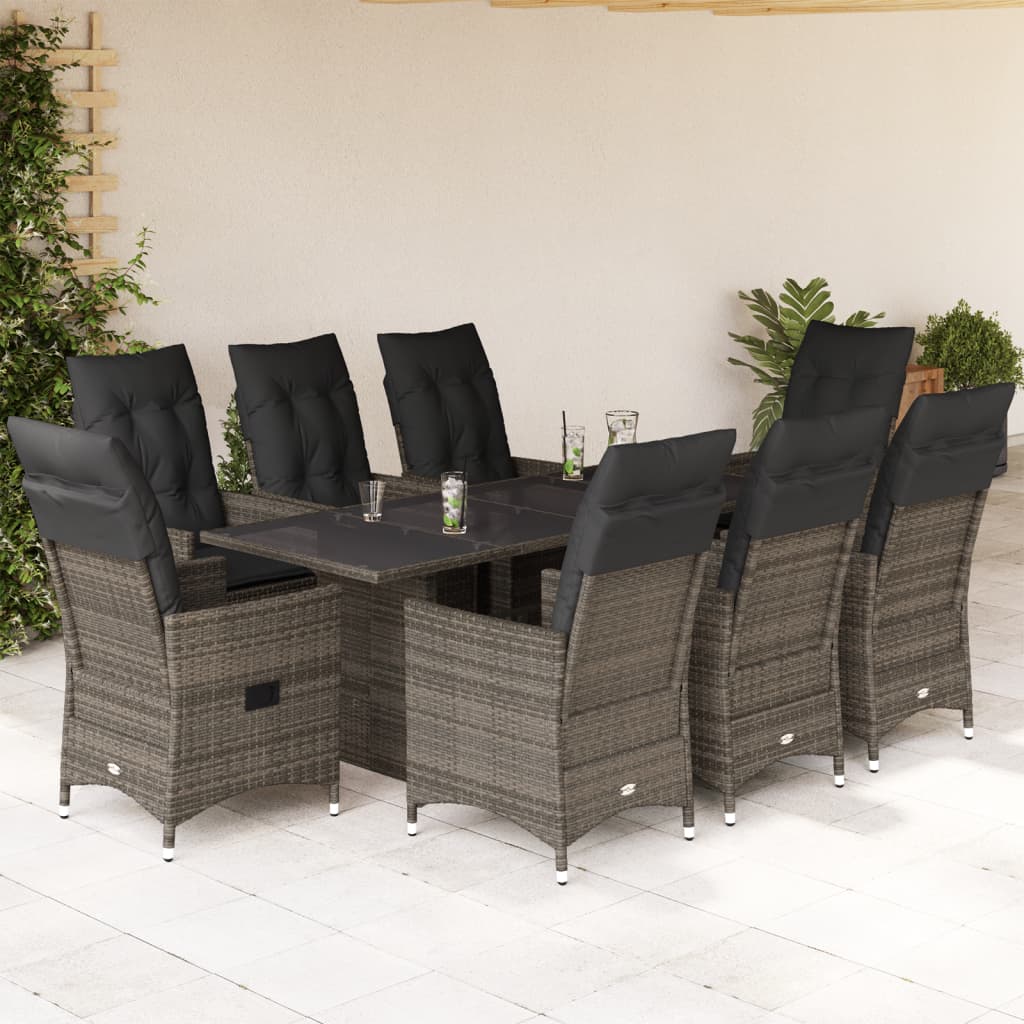 7-tlg. Garten-Essgruppe mit Kissen Grau Poly Rattan