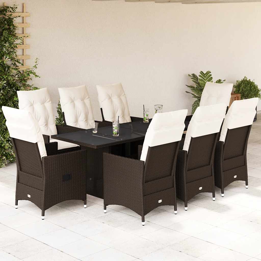 7-tlg. Garten-Essgruppe mit Kissen Braun Poly Rattan