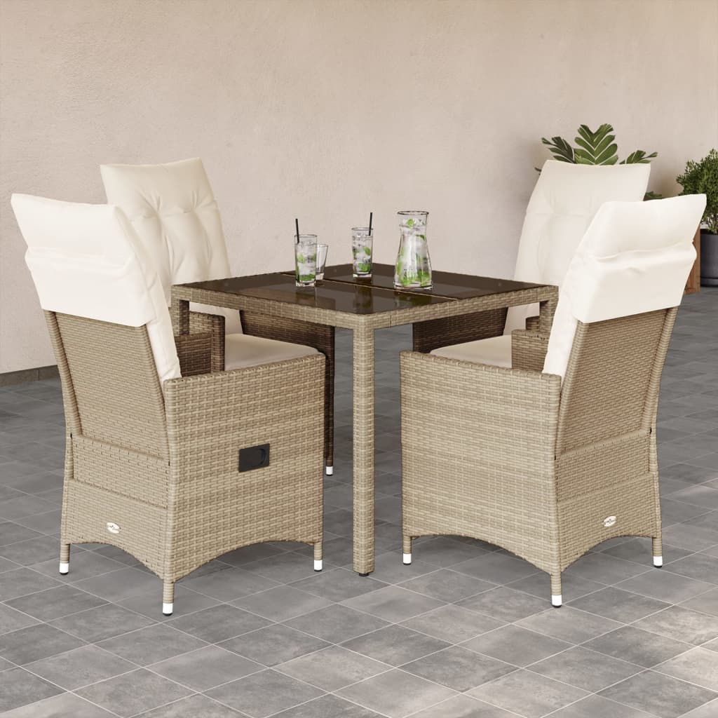 3-tlg. Bistro-Set mit Kissen Beige Poly Rattan