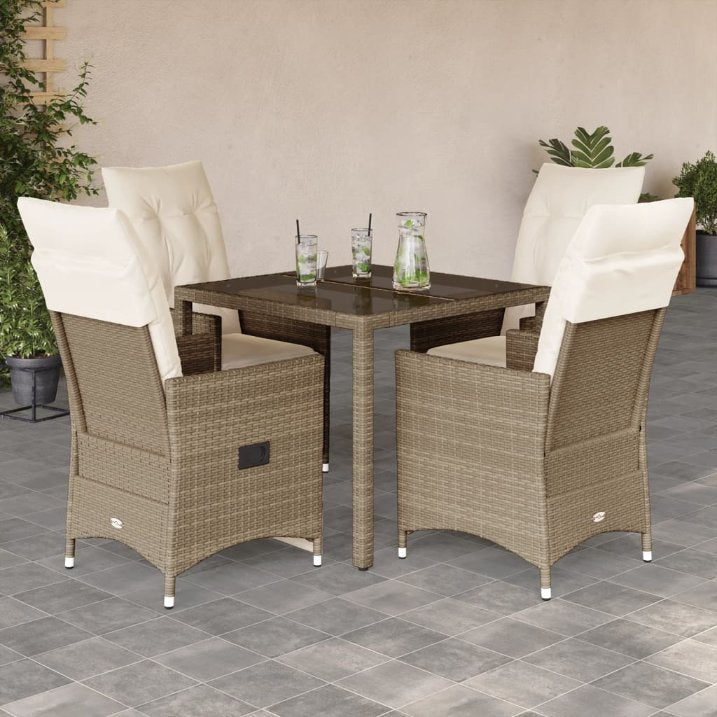 3-tlg. Bistro-Set mit Kissen Beige Poly Rattan